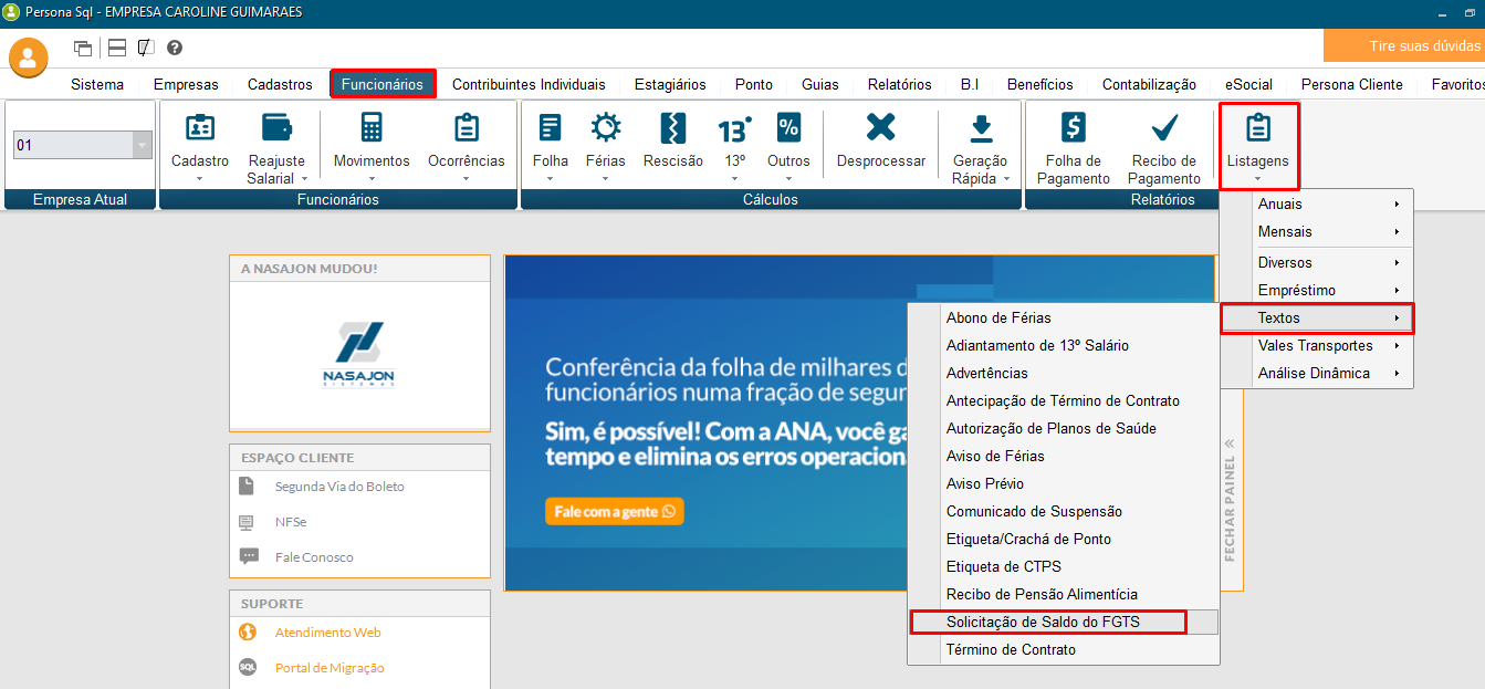 Artigo - Como emitir a solicitação do saldo do FGTS para enviar para Caixa  Econômica Federal? - Atendimento Web - Nasajon Sistemas